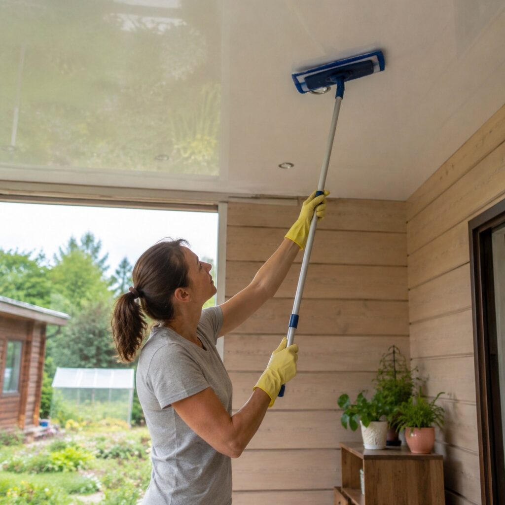 Иллюстрация к статье: Натяжной потолок можно мыть своими руками